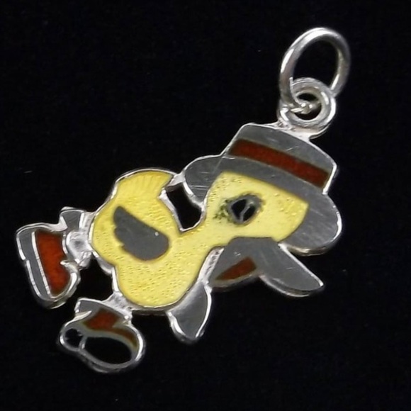 Vintage 1950s Enameled Sterling Silver Duck Pendant - Picture 1 of 2